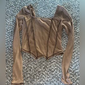 cute brown long sleeve crop top